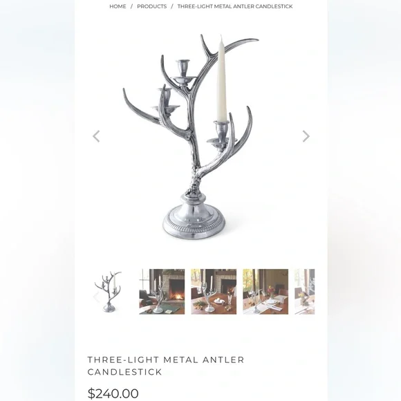 Antler Candle Holder, Silver Aluminum. Holds four candles. - Picture 14 of 16